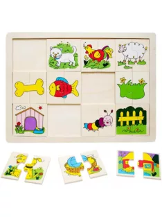 Fa Puzzle felező, párosító játék Állatos B