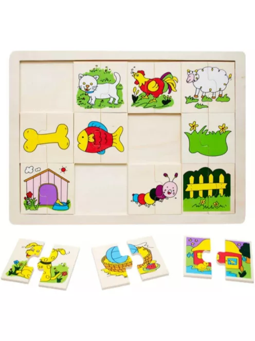 Fa Puzzle felező, párosító játék Állatos B