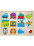 Fa Puzzle felező, párosító játék Járműves B