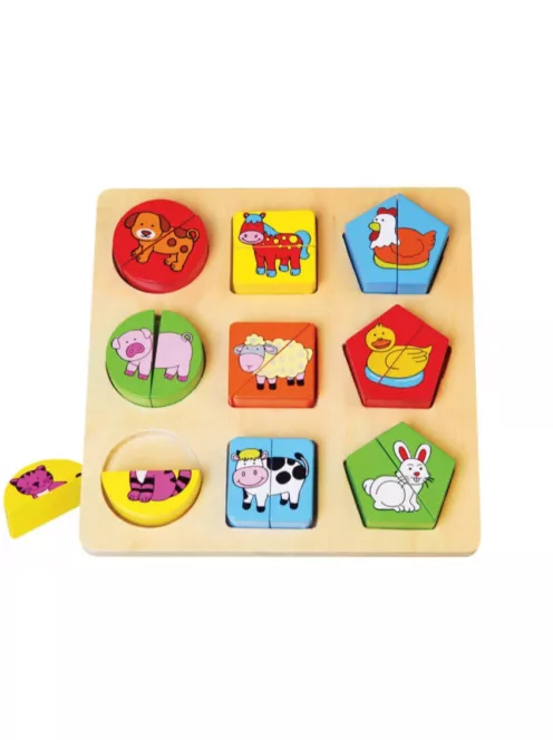 Fa Puzzle felező, párosító játék - Formalap Háziállatos B