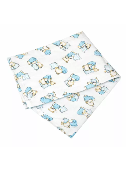 Mintás Cseh textil pelenka, textilpelenka sűrű szövésű fehér 70x70 cm - Kék maci