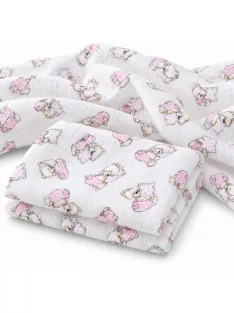   Mintás Cseh textil pelenka, textilpelenka sűrű szövésű fehér 70x70 cm - Rózsaszín maci 1 DARAB