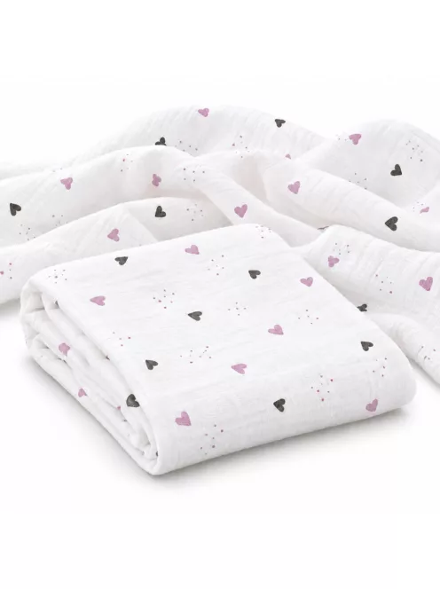 Mintás Cseh textil pelenka, textilpelenka sűrű szövésű, super soft, fehér 70x70 cm - Lila szívecske 1 DARAB
