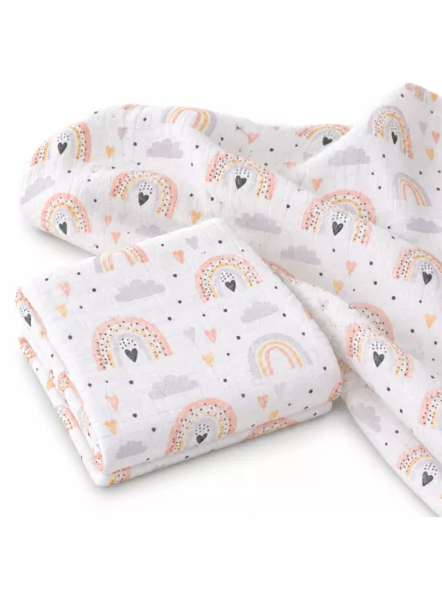 Mintás Cseh textil pelenka, textilpelenka sűrű szövésű, super soft, fehér 70x70 cm - Szivárvány 1 DARAB