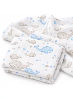   Mintás Cseh textil pelenka, textilpelenka sűrű szövésű, super soft, fehér 70x70 cm - Kék bálna 1 DARAB