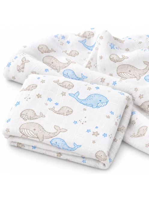 Mintás Cseh textil pelenka, textilpelenka sűrű szövésű, super soft, fehér 70x70 cm - Kék bálna 1 DARAB