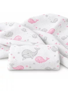   Mintás Cseh textil pelenka, textilpelenka sűrű szövésű, super soft, fehér 70x70 cm - Pink bálna 1 DARAB