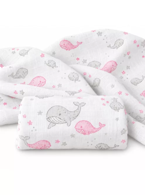 Mintás Cseh textil pelenka, textilpelenka sűrű szövésű, super soft, fehér 70x70 cm - Pink bálna 1 DARAB