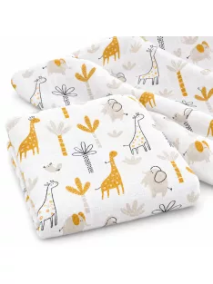   Mintás Cseh textil pelenka, textilpelenka sűrű szövésű, super soft, fehér 70x70 cm - Zsiráf és elefánt 1 DARAB