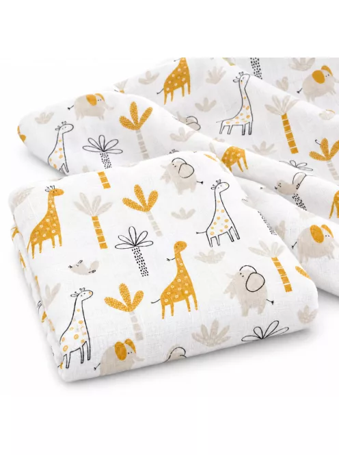 Mintás Cseh textil pelenka, textilpelenka sűrű szövésű, super soft, fehér 70x70 cm - Zsiráf és elefánt 1 DARAB