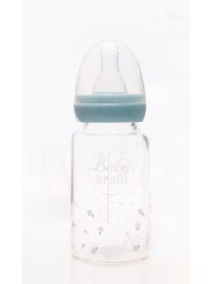   Hőálló üveg cumisüveg, szilikon etetőcumival, cseppmentes kupakkal 120 ml - kék