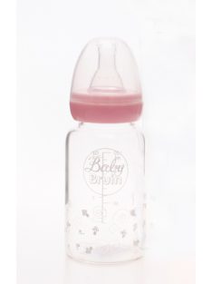   Hőálló üveg cumisüveg, szilikon etetőcumival, cseppmentes kupakkal 120 ml - rózsaszín
