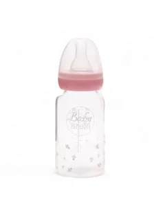   Hőálló üveg cumisüveg, szilikon etetőcumival, cseppmentes kupakkal 120 ml - rózsaszín