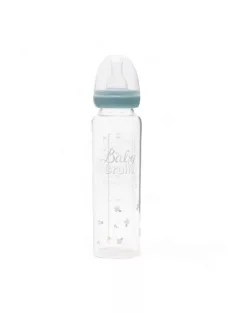   Hőálló üveg cumisüveg, szilikon etetőcumival, cseppmentes kupakkal 240 ml - kék