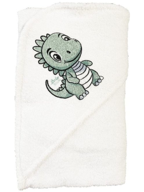 Kapucnis frottír fürdőlepedő, kifogó 75x90 cm - Dínós fehér