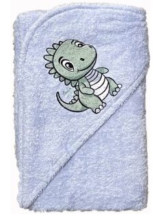   Kapucnis frottír fürdőlepedő, kifogó 75x90 cm - Dínós kék