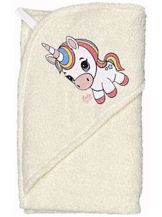   Kapucnis frottír fürdőlepedő, kifogó 75x90 cm - Unikornis vajsárga