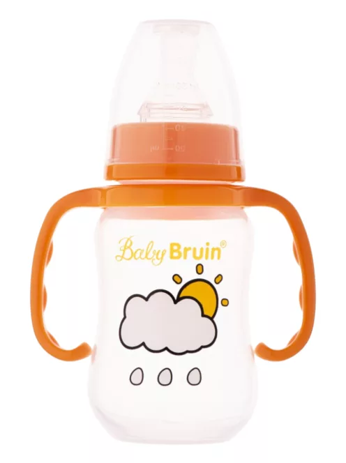 BabyBruin fogantyús cumisüveg karcsúsított 125 ml narancs