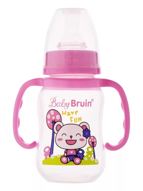 BabyBruin fogantyús cumisüveg karcsúsított 125 ml rózsa