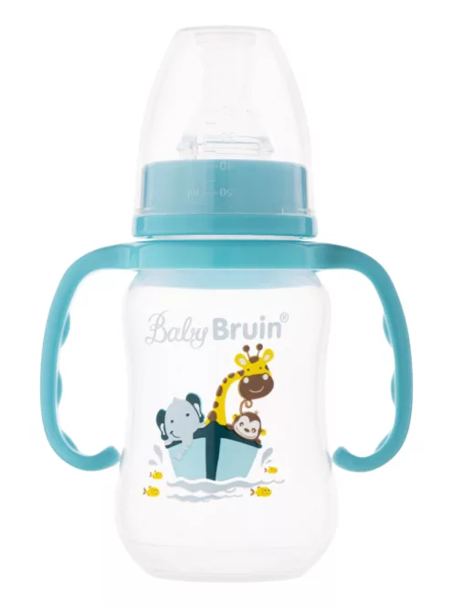 BabyBruin fogantyús cumisüveg karcsúsított 125 ml világoskék