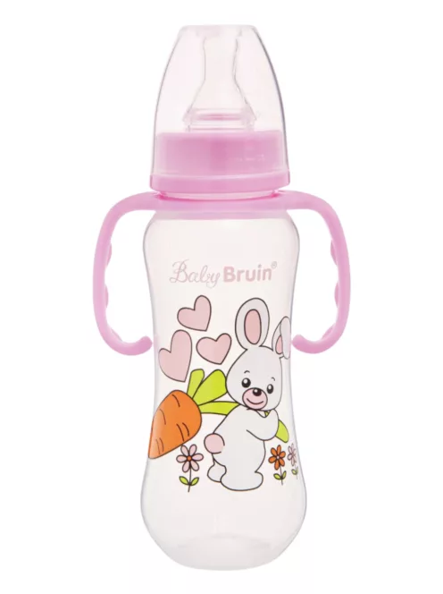 BabyBruin fogantyús cumisüveg karcsúsított 240 ml rózsa