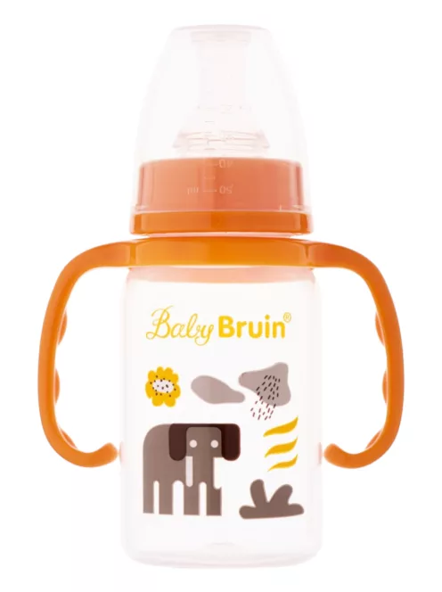 BabyBruin fogantyús cumisüveg 120 ml narancssárga