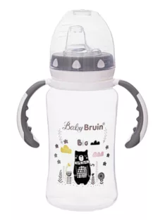  BabyBruin széles nyakú tanulópohár 300 ml, cseppmentes itatócsőrrel szürke