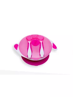 Tapadókorongos tányér tetővel és evőeszközzel - Pink