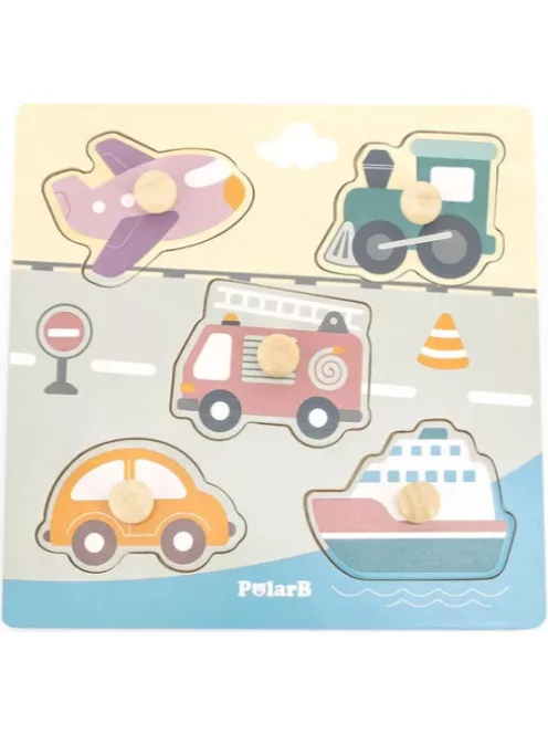 Fogantyús fa puzzle, fogós puzzle, kirakó - Járművek PolarB B