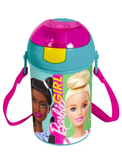 Barbie műanyag szívószálas kulacs akasztóval 450 ml Nr 01