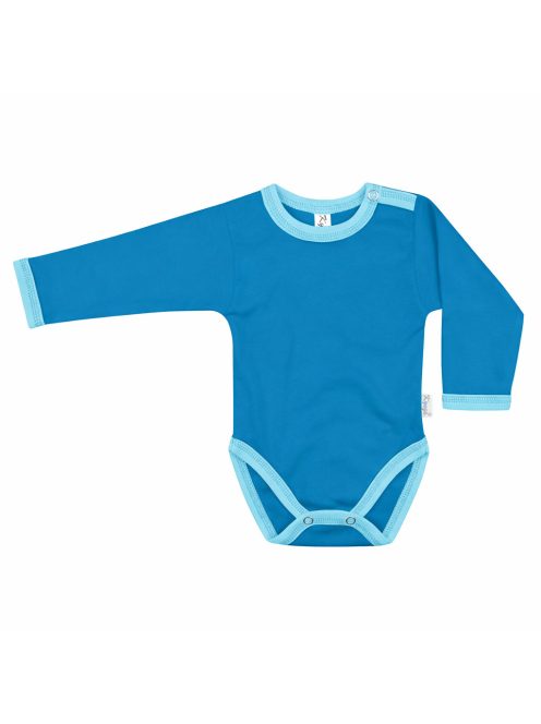 Kynga azúrkék-ciánkék hosszú ujjú baba body 86