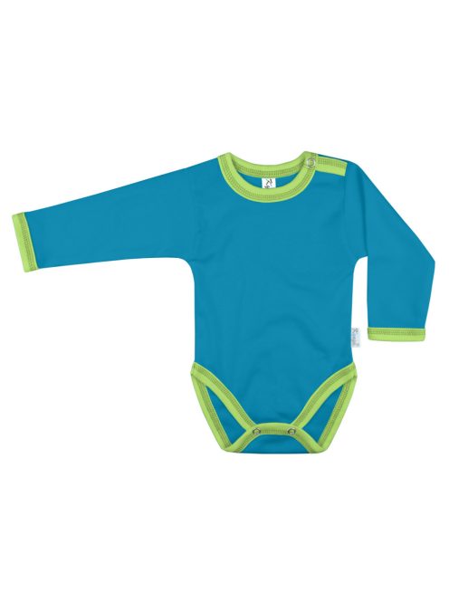 Kynga azúrkék-kivizöld hosszú ujjú baba body 62 - KIFUTÓ SZÍN, UTOLSÓ DARABOK!