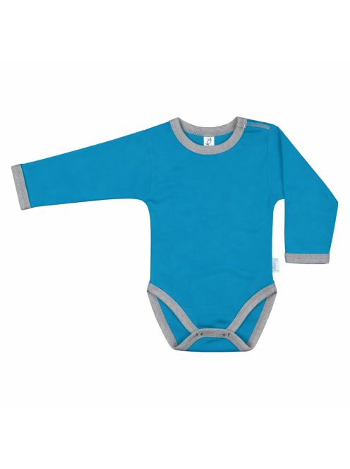 Kynga azúrkék-melírszürke hosszú ujjú baba body 86