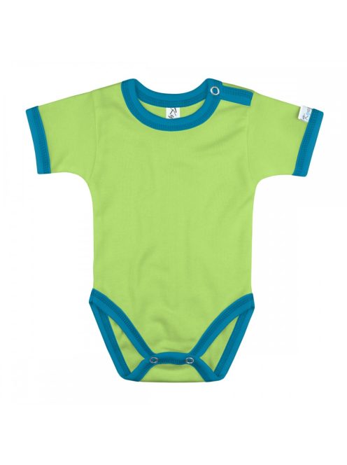 Kynga kivizöld-azúrkék rövid ujjú baba body 62, 68, 74, 80, 86, 92, 98 cm