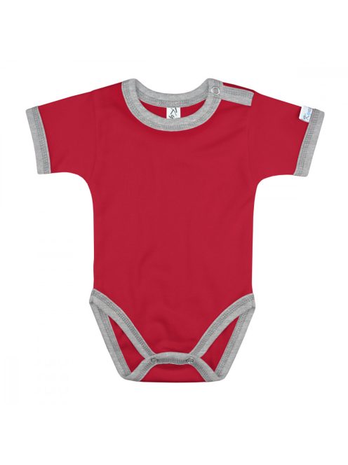 Kynga piros-melírszürke rövid ujjú baba body 62, 68, 74, 80, 86, 92, 98 cm