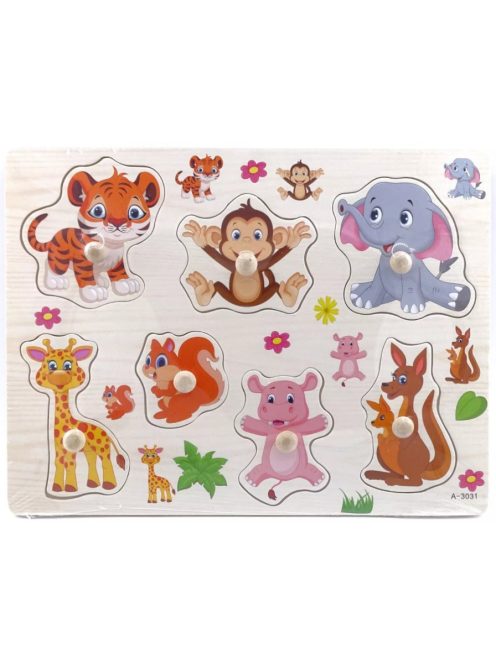 Fogantyús fa puzzle, fogós puzzle, kirakó 30x23 cm - Állatos Nr2