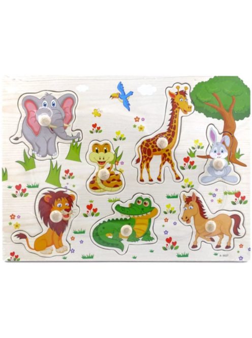 Fogantyús fa puzzle, fogós puzzle, kirakó 30x23 cm - Állatos Nr3