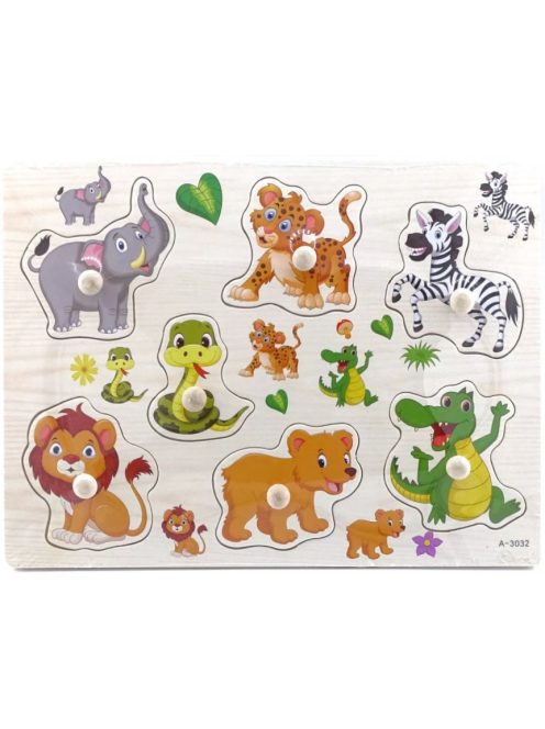Fogantyús fa puzzle, fogós puzzle, kirakó 30x23 cm - Állatos Nr5