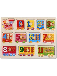   Fogantyús fa puzzle, fogós puzzle, kirakó 30x23 cm - Ismerkedj a számokkal 0-10-ig