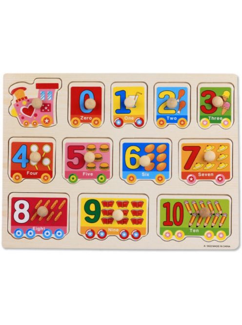 Fogantyús fa puzzle, fogós puzzle, kirakó 30x23 cm - Ismerkedj a számokkal 0-10-ig