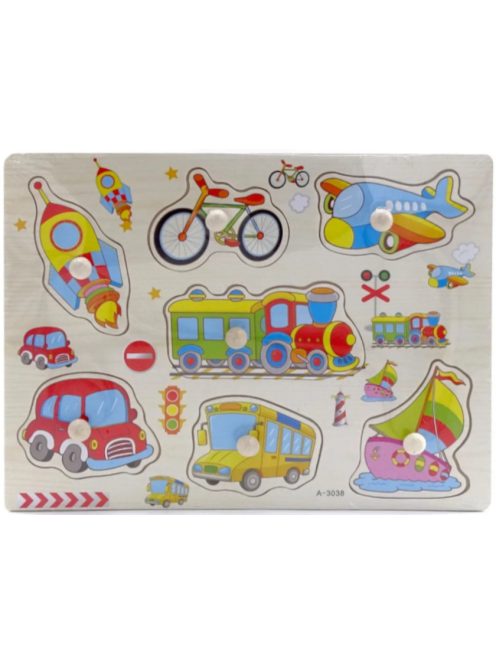 Fogantyús fa puzzle, fogós puzzle, kirakó 30x23 cm - Járművek Nr1