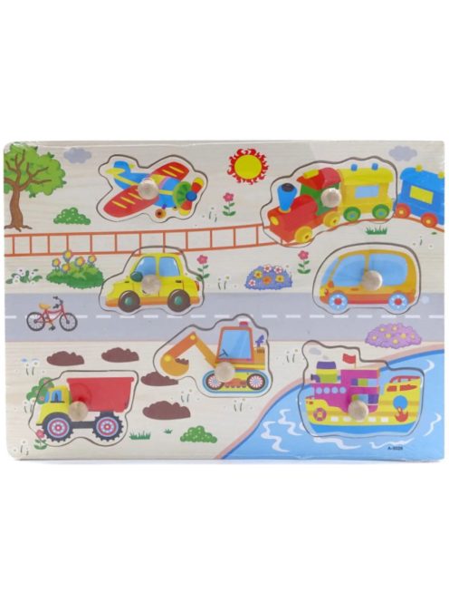 Fogantyús fa puzzle, fogós puzzle, kirakó 30x23 cm - Járművek Nr2