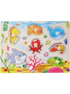   Fogantyús fa puzzle, fogós puzzle, kirakó 30x23 cm - Tengeri állatok Nr2