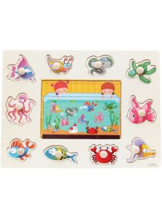   Fogantyús fa puzzle, fogós puzzle, kirakó 30x23 cm - Tengeri élővilág 2 az 1-ben