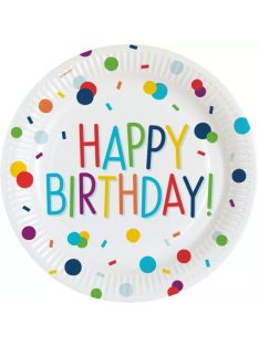 Happy Birthday Confetti papírtányér 8 DARABOS, 23 cm