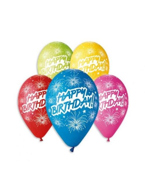 Happy Birthday Fireworks léggömb, lufi 5 db-os 30 cm