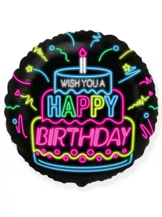 Happy Birthday Neon fólia lufi 46 cm (WP)