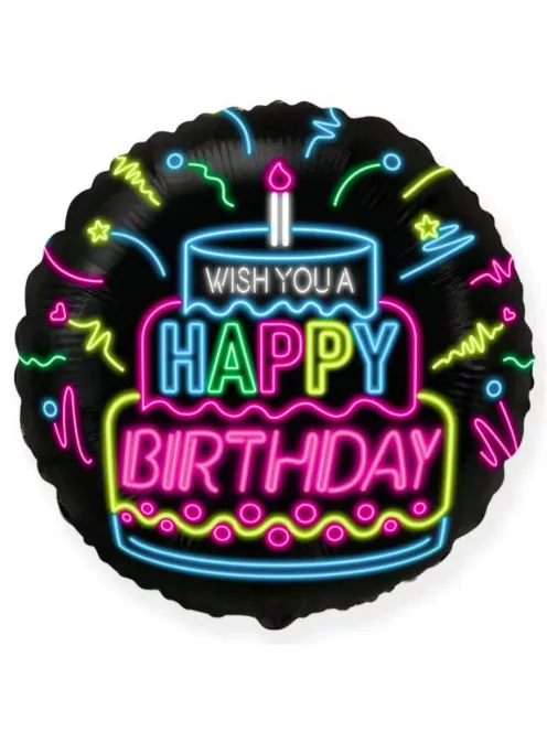 Happy Birthday Neon fólia lufi 46 cm (WP)