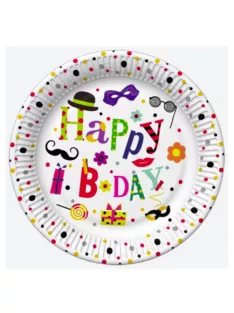   Happy Birthday papírtányér, party tányér 8 DARABOS, 18 cm Nr8