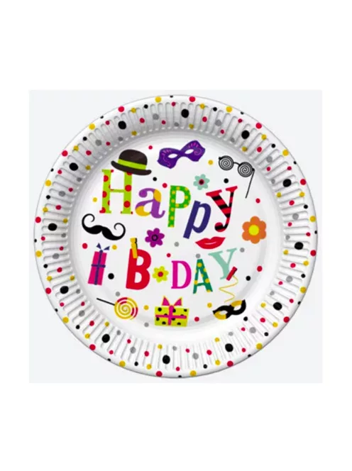 Happy Birthday papírtányér, party tányér 8 DARABOS, 18 cm Nr8